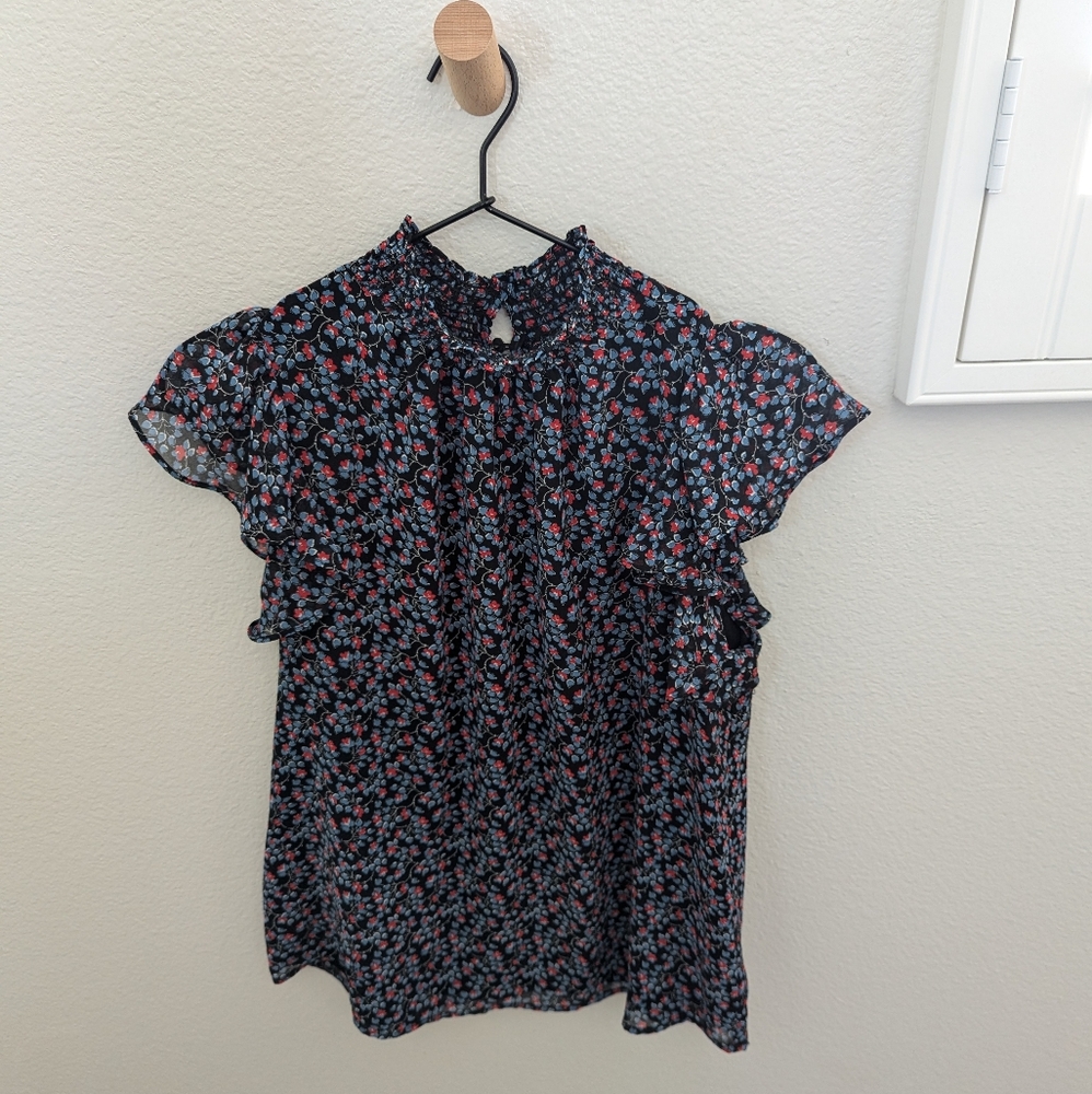 1.STATE Flutter Sleeve Smocked Neck Blouse | Medium